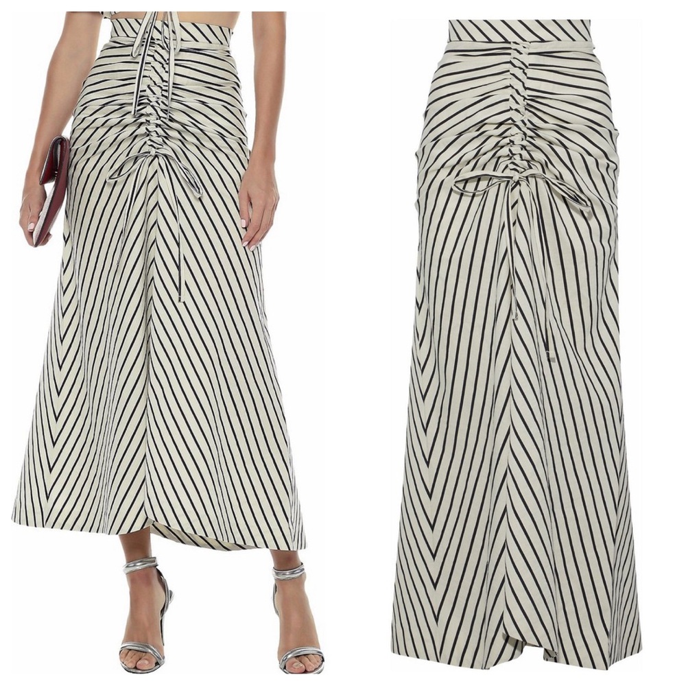 PAPER London Womens Saskia Ivory Twill Striped Maxi Skirt | US 10